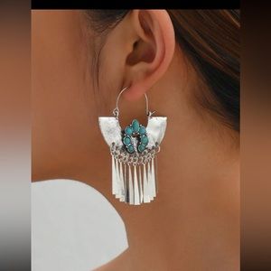 Turquoise Decor Metal Tassel Drop Earrings